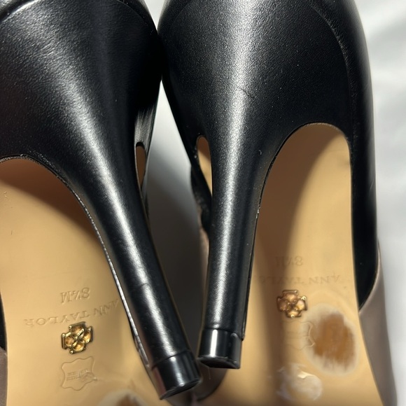 Ann Taylor Robyn Leather Black/Taupe Color Block Heeled Ankle Boots - Picture 6 of 8